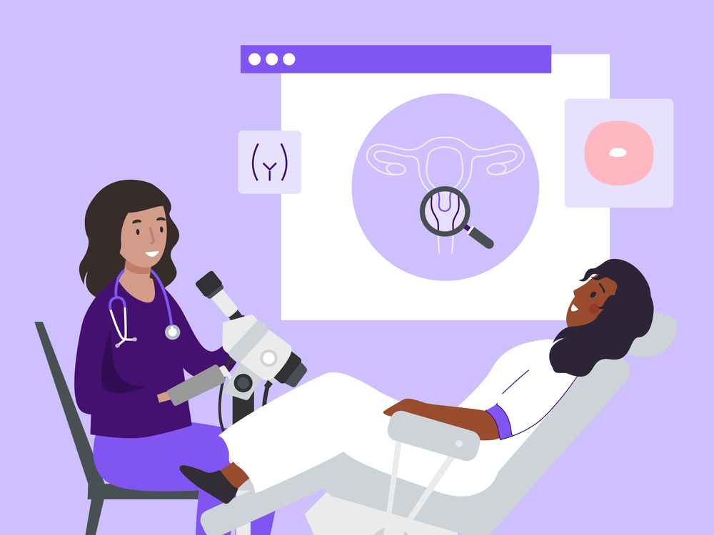 A patient and doctor performing colposcopy